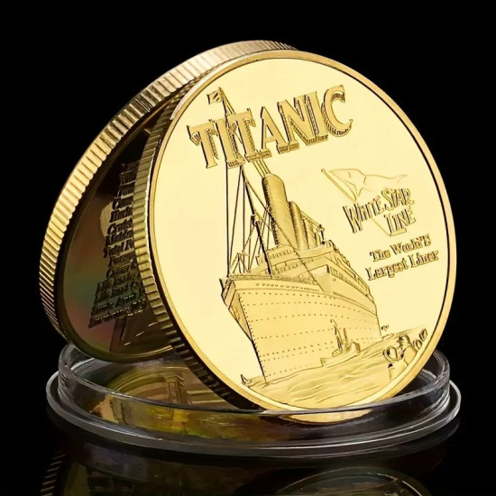 Titanic Golden Commemorative Coin - Collectors Nautical Coin with Ship Design Titanic Golden Commemorative Coin - Collectors Nautical Coin with Ship Design