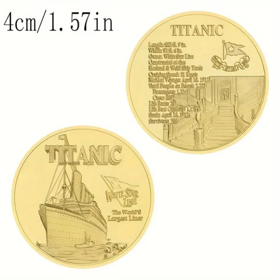 Titanic Golden Commemorative Coin - Collectors Nautical Coin with Ship Design Titanic Golden Commemorative Coin - Collectors Nautical Coin with Ship Design