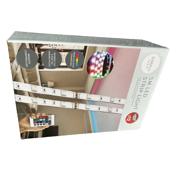 Smart Tech 5m RGB Colour Changing LED Strip Lights - Mains Operated, Remote Control & App Compatible Smart Tech 5m RGB Colour Changing LED Strip Lights - Mains Operated, Remote Control & App Compatible
