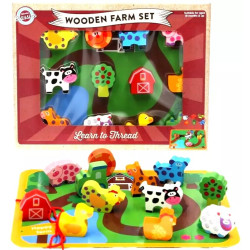 Wooden Farm Animal Playset for Toddlers - Threading & Shape Learning Toy 18m+