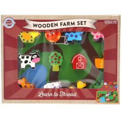 Wooden Farm Animal Playset for Toddlers - Threading & Shape Learning Toy 18m+ Wooden Farm Animal Playset for Toddlers - Threading & Shape Learning Toy 18m+