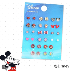 Disney Girls Earring Set - 16-Piece Mickey & Minnie Mouse Studs | Official Licensed Jewellery