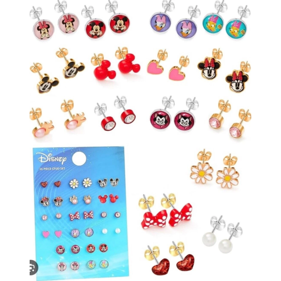 Disney Girls Earring Set - 16-Piece Mickey & Minnie Mouse Studs | Official Licensed Jewellery Disney Girls Earring Set - 16-Piece Mickey & Minnie Mouse Studs | Official Licensed Jewellery