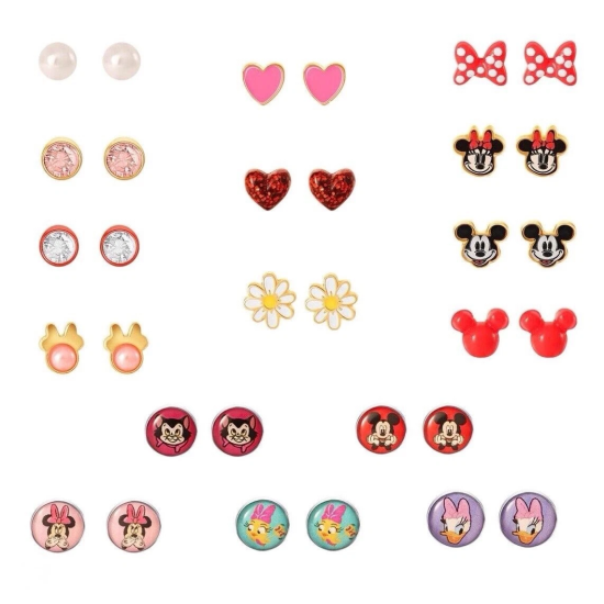 Disney Girls Earring Set - 16-Piece Mickey & Minnie Mouse Studs | Official Licensed Jewellery Disney Girls Earring Set - 16-Piece Mickey & Minnie Mouse Studs | Official Licensed Jewellery