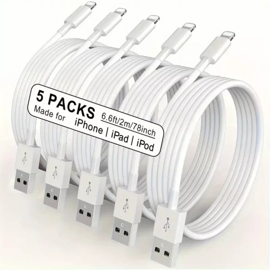 2m USB Charger Cable for iPhone 14, 13, 12, 11, X, XS, XR, 8, 7 - Fast Charging Lead (5 Pack) 2m USB Charger Cable for iPhone 14, 13, 12, 11, X, XS, XR, 8, 7 - Fast Charging Lead (5 Pack)